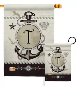 Nautical T Initial Garden Flag Coastal Small Decorative Gift Yard House Banner - Picture 1 of 13