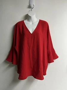 Pleione Women Dress Blouse Long Bell Sleeves Ruffle Red Size XL - Picture 1 of 7