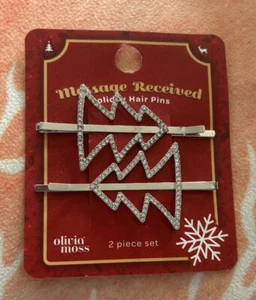 Olivia Moss Holiday Hair Pins Message Received NEW Sparkle Silvertone - Picture 1 of 3