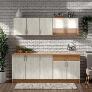 Küchenzeile ohne Geräte Küchenschrank Küche 200 cm Holz Eiche Weiß Homestyle4ju - Bild 1 von 9