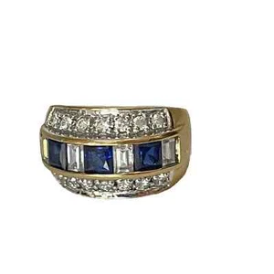 Blue Sapphire Size 5 Band Ring CZ Gold HCE over 925 Sterling Silver 5g TW - Picture 1 of 15