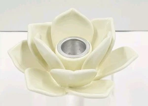 Taper Candle Holder 12 Petals Ceramic Flower Ivory 3" x 5.25" - Picture 1 of 4