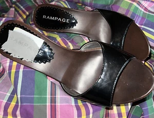NWB Rampage 11 black patent leather Heeled Slide Sandals - Picture 1 of 6