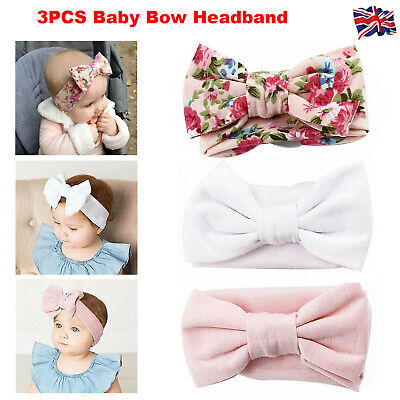 3pcs/Set Baby Headbands Girls Turban Cotton Headband Bowknot Elastic Stretchy • 3.39£