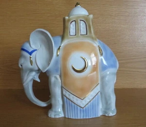 Indischer Elefant mit Sänfte Schmuck bunt Halbmond Glücksbringer Porzellanfigur - Bild 1 von 10