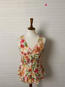 J Crew Damen Größe 4 S Blumenmuster rosa grün mehrfarbig ärmellose Bluse - Bild 1 von 8