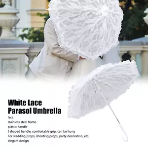White Lace Parasol Umbrella J Handle Elegant Appearance Bridal Lace Umbrella - Picture 1 of 12