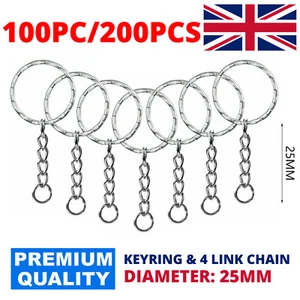 100/200 PCS 50MM SILVER SPLIT KEY RING BLANKS TONE KEY CHAINS RINGS 4 LINK CHAIN - Picture 1 of 8