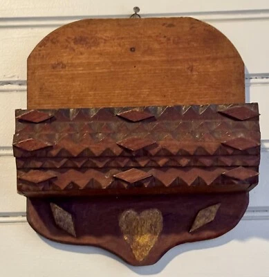 Antique Primitive Rustic Folk Tramp Art AAFA Wood Wall Hanging Box - Image 1 of 4
