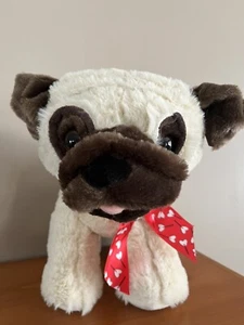 Hug Fun Puppy Love Pug Plush Dog Heart Bow Stuffed Animal Toy Cream Brown ❤️ - Picture 1 of 7