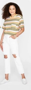Short Sleeve T Shirt Womens XS S M Oversized Striped Shirt A1013 - Picture 1 of 4