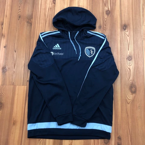 Adidas Blue Sporting Kansas City Ivy Funds Hooded Sweatshirt Adult Size L Cover