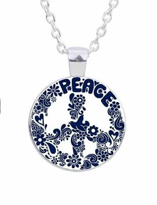 PEACE SIGN SYMBOL 1" Pendant Sterling Silver plated 20" Necklace Gift women men - Picture 1 of 9
