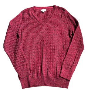 Kim Rogers Sweater Womens Large Red Cable Knit V Neck Long Sleeve - Picture 1 of 8