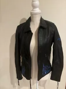 Hermosa chaqueta de equitación Harley Davidson de cuero azul eléctrica para mujer talla pequeña - Imagen 1 de 8