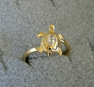 Lady's Girl's Yellow Gold Plated Turtle Ring Oval Clear CZ Size 7 New - Picture 1 of 4