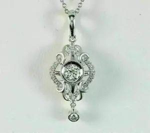 Art Deco Style Lab-Created Diamond Bezel Set Milgrain Pendant In Sterling Silver - Picture 1 of 7