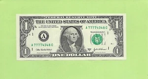 2003A ..UNCIRC $1 A 7777 4348 C .... 2003A $1 A-C QUAD NOTE '7777' - Foto 1 di 2