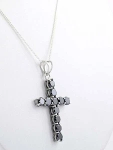 1.50CT Round Cut Black Diamond Lab-Created Cross Pendant 14K White Gold Plated - Picture 1 of 8