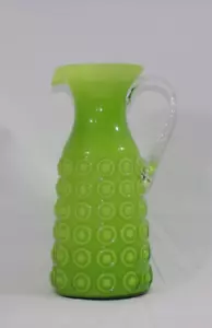 Decorative Vintage Green Art Glass Dimpled Jug / Vase Mid Century Modern 26 cm - Picture 1 of 8