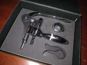 Wine Opener Kit Corkscrew With Foil Cutter and Drip Ring In Box - Picture 1 of 6
