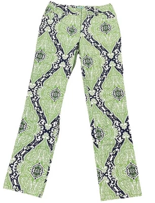 Pantalones para mujer J McLaughlin talla 4 pierna recta verde blanco azul patrón elástico Foto 1 de 4