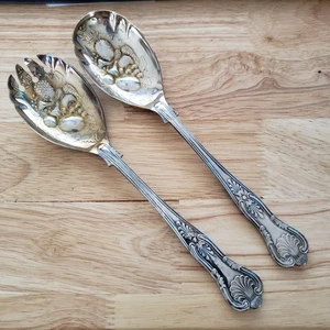 Sheffield England EPNS A1 Silverplate Salad Serving Set Fruit Embossed Gold Wash - Picture 1 of 16