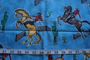 Cowboys Horses Western Blue Cotton Fabric - 2 yards - Picture 1 of 3