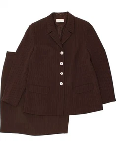 MAYERLINE Womens 4 Button 2 Piece Skirt Set UK 18 XL W36 Brown Pinstripe AD10 - Picture 1 of 4