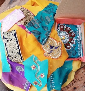 Mixed Selection Of 10 Saree / Sari Snippets. Slow Stitching, Junk Journaling. - Picture 1 of 2