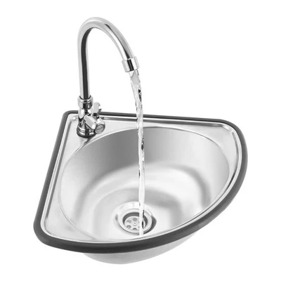 Single Triangle Wash Basin Corner Sink Mini Bar Sink Stainless Steel w/ Faucet - Image 1 of 4