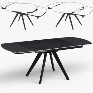 Tavolo Allungabile Rotante Ceramica Effetto Marmo Nero da 6-8 Posti Salvaspazio - Foto 1 di 12