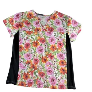 Wear For Care Floral Print Scrub Top Medical Uniform Short Sleeve 1X - Picture 1 of 7