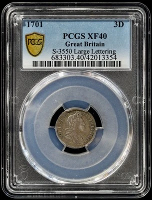 1701 William III Great Britain 3 Pence 3D Large Lettering PCGS XF40 S-3550 - Image 1 of 4