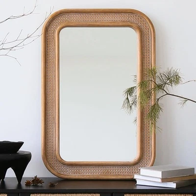 Rustic Rattan Wall Mirror: 36"x24" Purely Handmade Shabby Chic Bamboo Mirror ... - Image 1 of 4