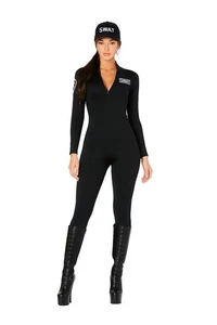Sexy SWAT Costume Women Police Cop Jumpsuit with Hat Halloween Cosplay Outfit - Picture 1 of 3