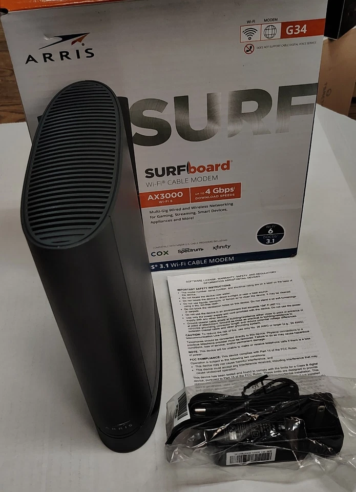Arris SURFboard G34 Cable Modem Router Combo AX3000 4 Gbps, DOCSIS 3.1 Wi-Fi 6 - Image 1 of 4