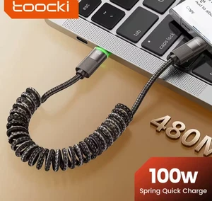 USB-C-C LED Kabel 100W Schnellladekabel Ladekabel Spiralkabel - Bild 1 von 12