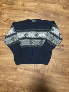Vintage David Taylor Blue Multicolored Patterned Knit Sweater Size XL - Picture 1 of 6
