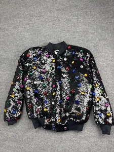 Vintage He-Ro Jacke Damen 14 Schwarz Seide Pailletten Strass Bomber Party 80er - Bild 1 von 8