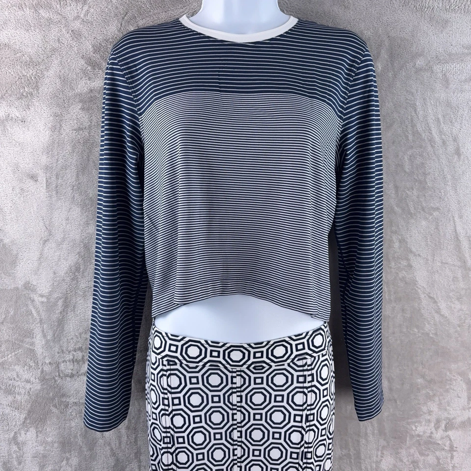 Camisa de manga larga Lululemon para mujer talla mediana azul marino blanco a rayas suave elástica Foto 1 de 4