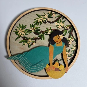 CocoNene Wood Wall Art Painting Picture Plaque Hawaiian Girl Plumeria Tropical - Picture 1 of 7