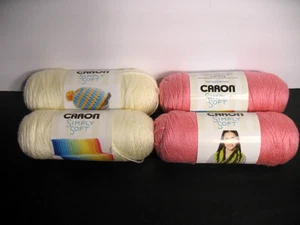 LOTE DE 4 MADEJAS HILADOS SUAVES DE CARON DE HILOS BLANCO ROTO Y FRESA - Imagen 1 de 5