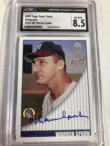 WARREN SPAHN 2002 TOPPS SUPER TEAMS ON CARD AUTOGRAPH AUTO CARD #STA-WS CGC 8.5 - Picture 1 of 2
