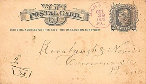 Mahaffey PA 1878 Color Date Cancel Postal Card - Bild 1 von 2