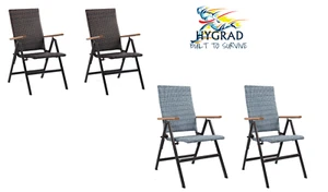 Hygrad 2 x Rattan & Aluminium Folding Reclining Garden Outdoor Picnic Arm Chair - Picture 1 of 19