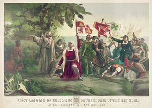 14235. Cartel de decoración. Diseño de arte mural de habitación. Colón descubre el aterrizaje de América - Imagen 1 de 1
