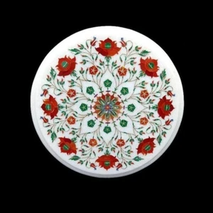 12" Marble Side Table Top Inlay Semi Precious Stones Handmade Home Decorative - Picture 1 of 3