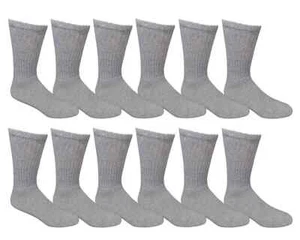 12 Pairs Men's Grey Sports Crew Socks Work Athletic Cotton Socks Size 9-11 10-13 - Picture 1 of 2