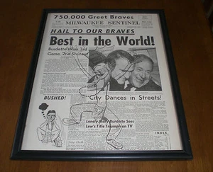 1957 BRAVES WIN WORLD SERIES BEST IN THE WORLD FRAMED 11x14 NEWSPAPER PRINT - Picture 1 of 1